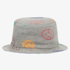 Joyday Grey Marl Cotton Happy Faces Bucket Hat Clearance
