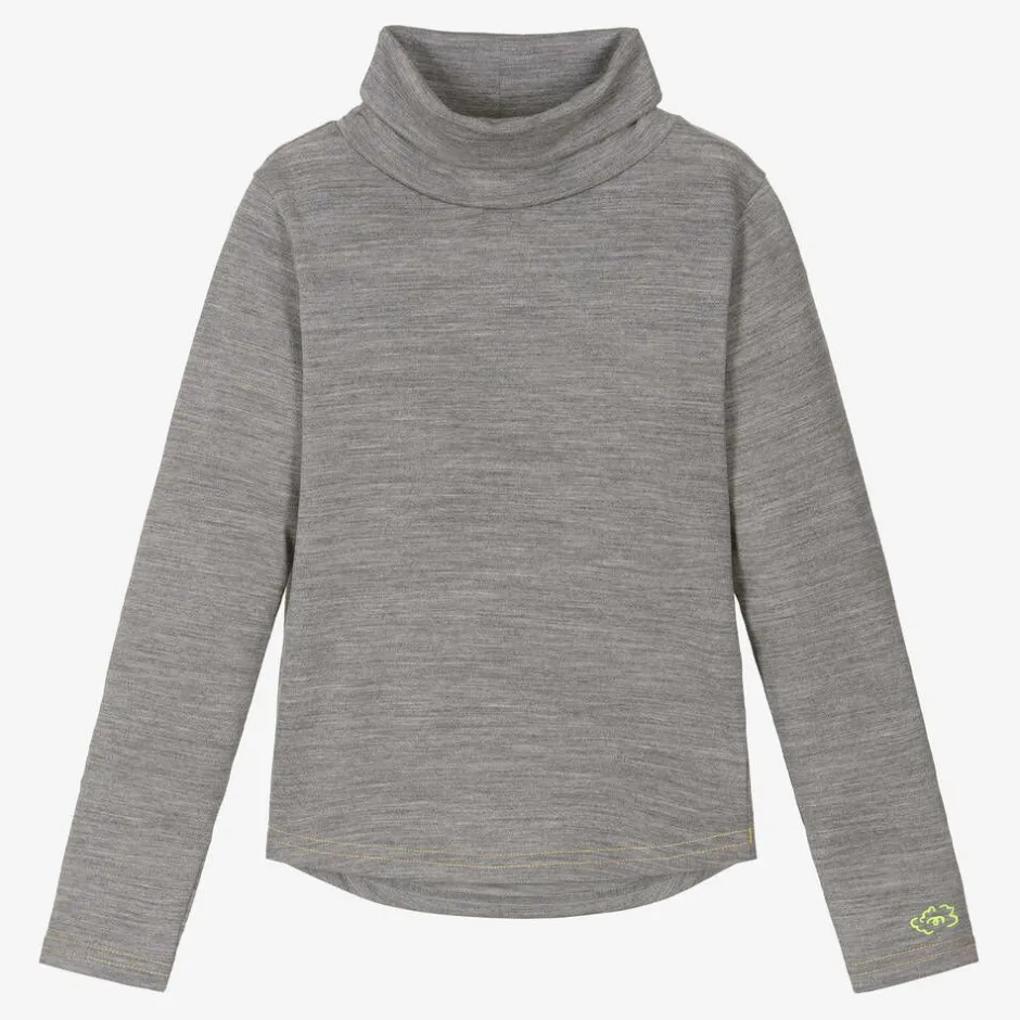 Smalls Merino Grey Marl Merino Wool Roll Neck Top