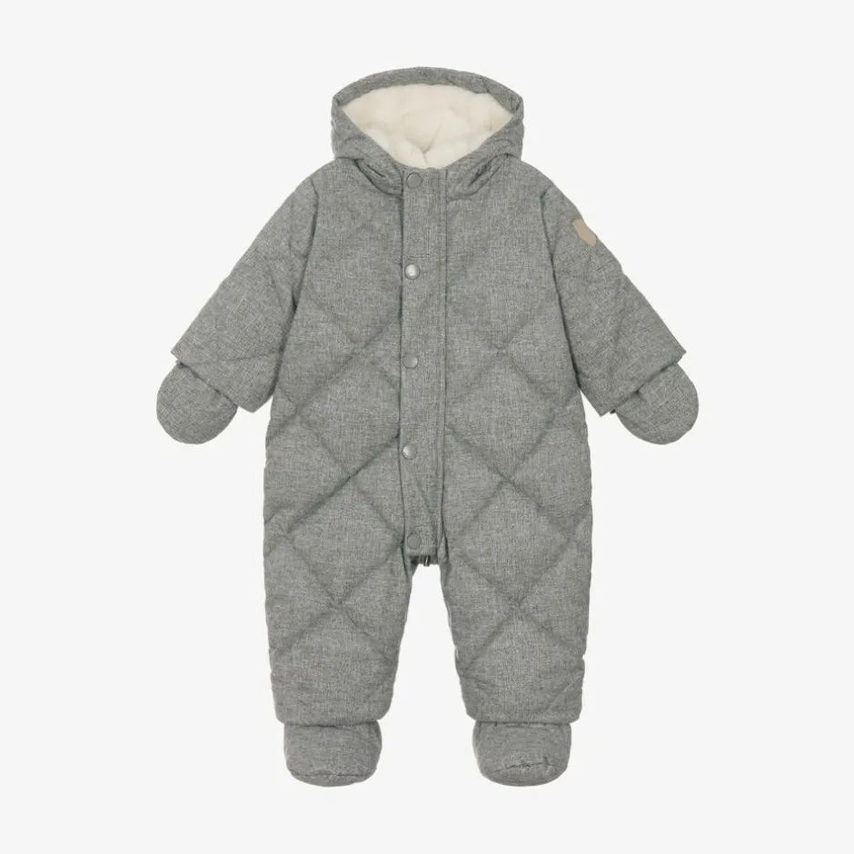 Bonpoint Grey Quilted Down Snowsuit Hot