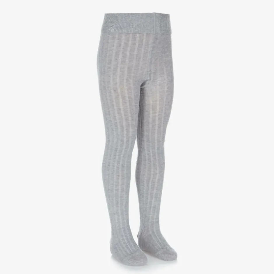 Falke Grey Ribbed Cotton Knit Tights Best