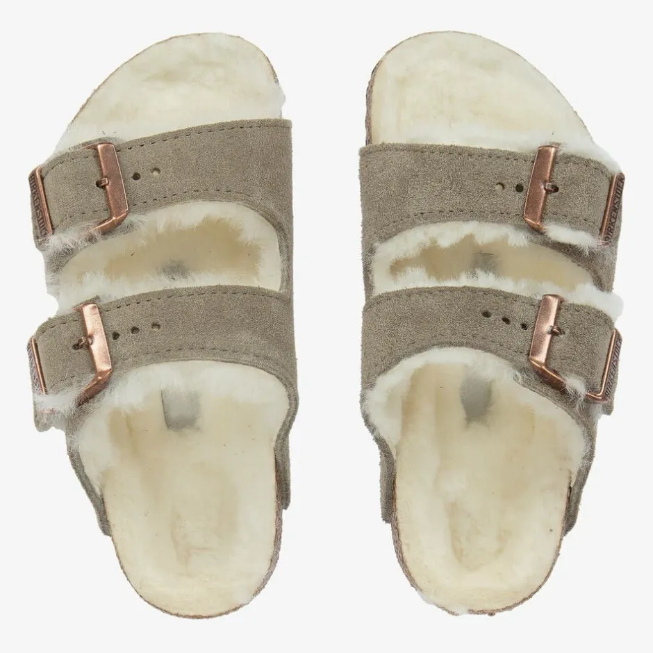 Birkenstock Grey Suede & Shearling Sandals Hot