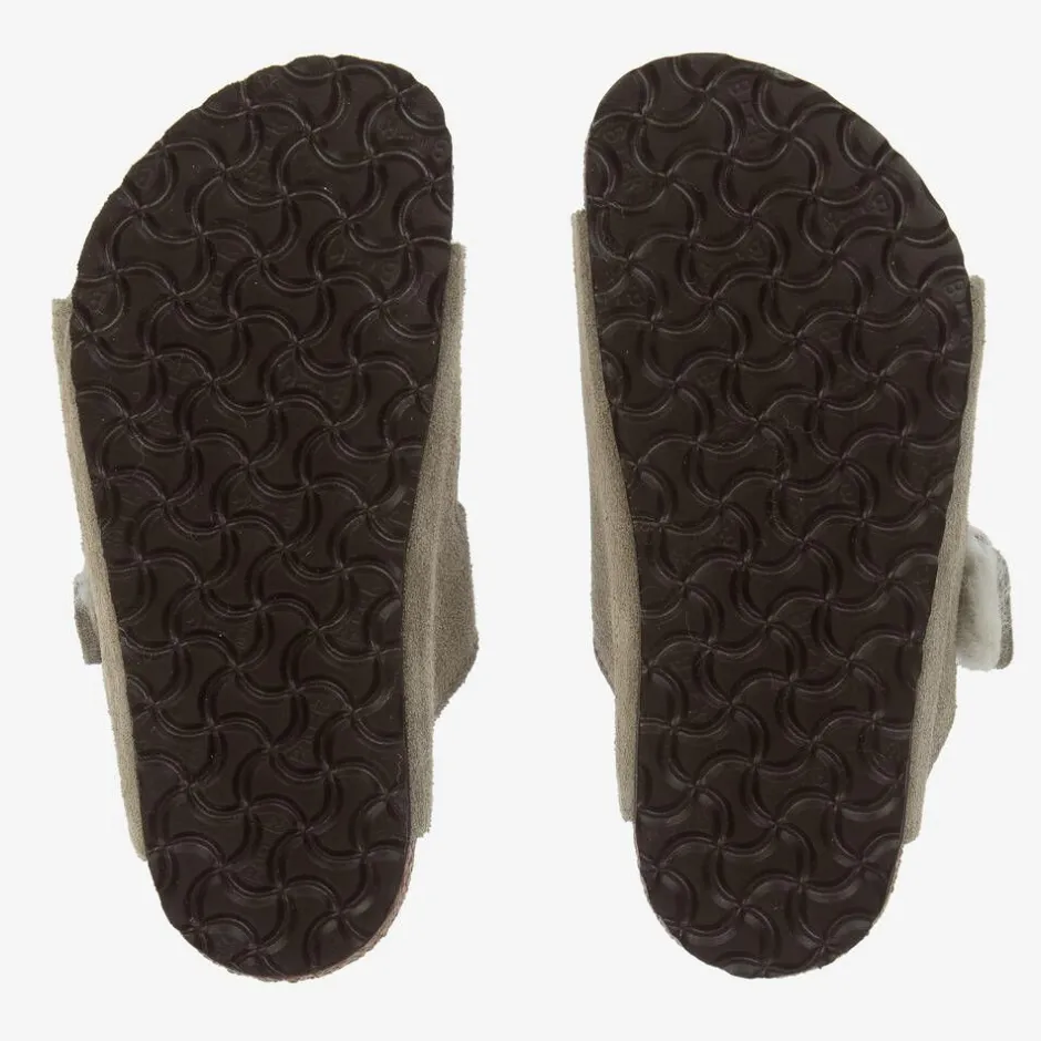 Birkenstock Grey Suede & Shearling Sandals Hot