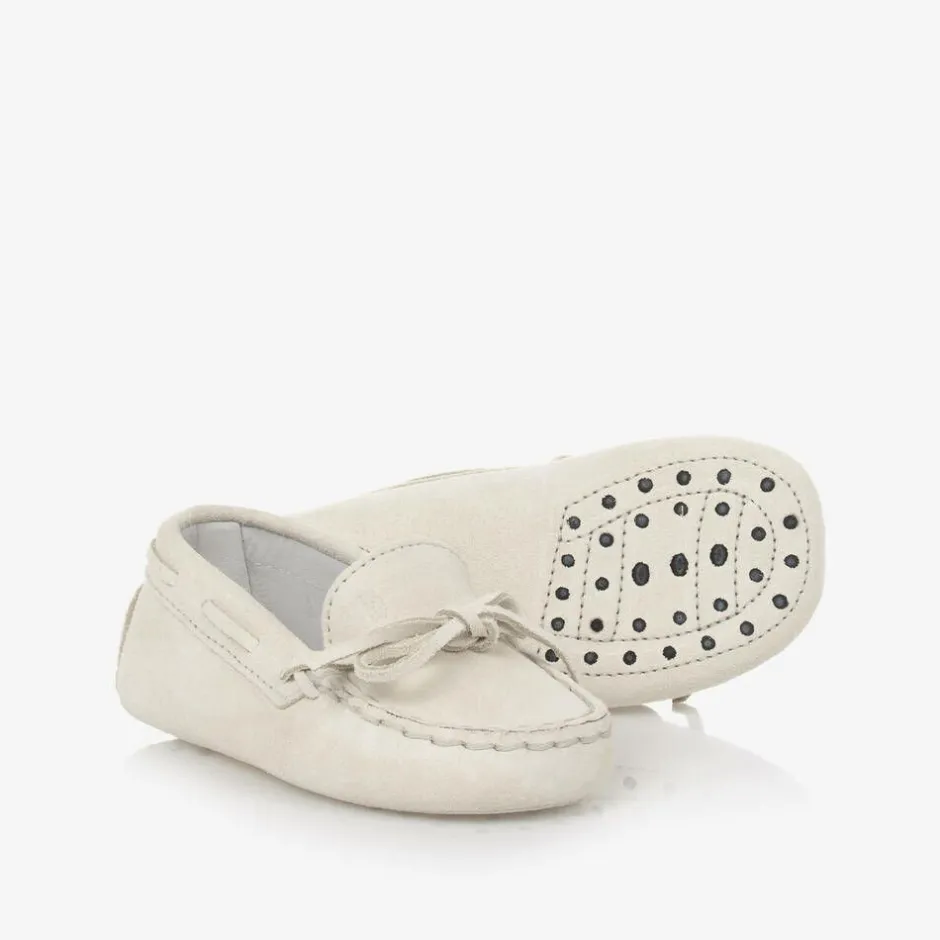 Tods Grey Suede Leather Pre-Walker Moccasins