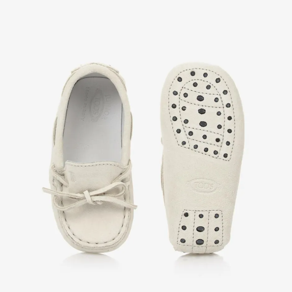 Tods Grey Suede Leather Pre-Walker Moccasins