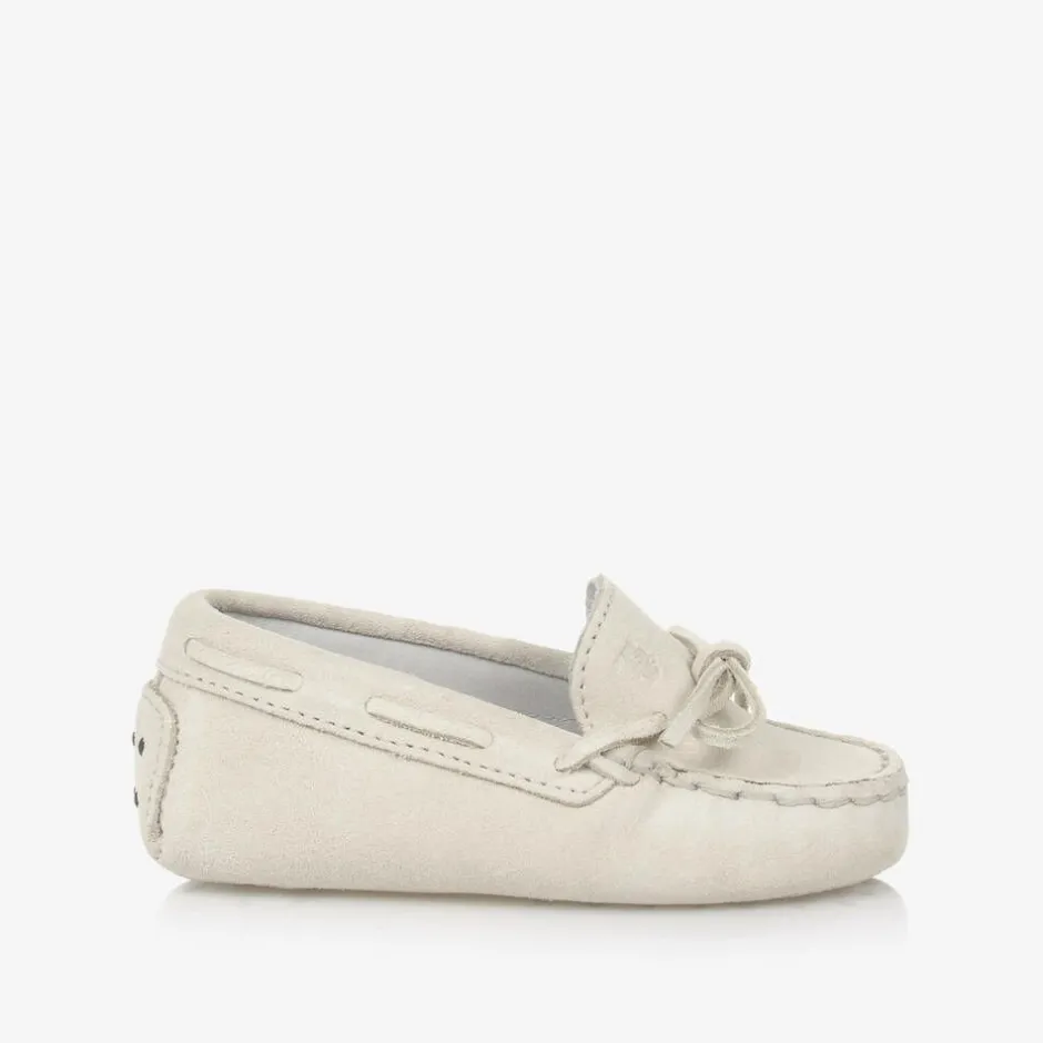 Tods Grey Suede Leather Pre-Walker Moccasins