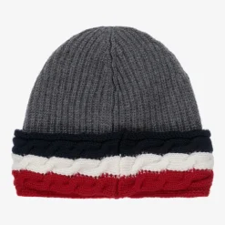 Moncler Enfant Grey Wool Logo Beanie Hat