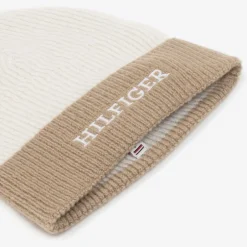 Tommy Hilfiger Ivory & Beige Knitted Beanie Hat Clearance
