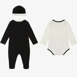 Balmain Ivory & Black Cotton Babysuit Gift Set Sale