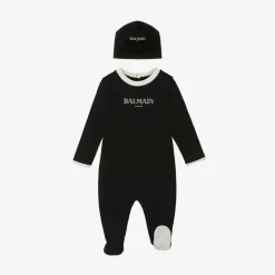 Balmain Ivory & Black Cotton Babysuit Gift Set Sale