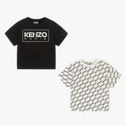 KENZO KIDS Ivory & Black Cotton T-Shirts (2 Pack) Sale