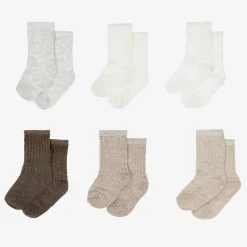 Mayoral Newborn Ivory & Brown Cotton Baby Socks (6 Pack) Outlet