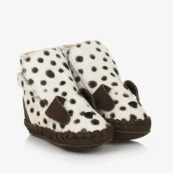 Donsje Ivory & Brown Leather Dalmation Pre-Walkers Outlet