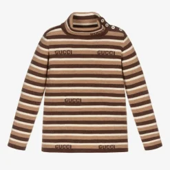 Gucci Ivory & Brown Stripe Wool Top Clearance