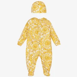 Versace Ivory & Gold Barocco Babysuit Set Online