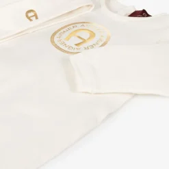 AIGNER Ivory & Gold Cotton Babysuit Set Clearance