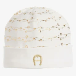 AIGNER Ivory & Gold Pima Cotton Hat Sale