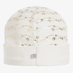 AIGNER Ivory & Gold Pima Cotton Hat Sale