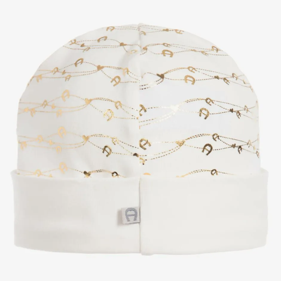 AIGNER Ivory & Gold Pima Cotton Hat Sale