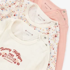Tommy Hilfiger Ivory & Pink Cotton Baby Bodysuits (3 Pack) Sale
