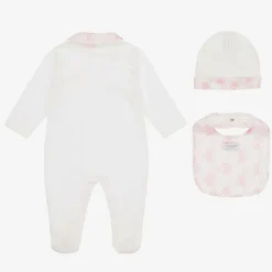 Roberto Cavalli Ivory & Pink Cotton Monogram Babysuit Set Hot