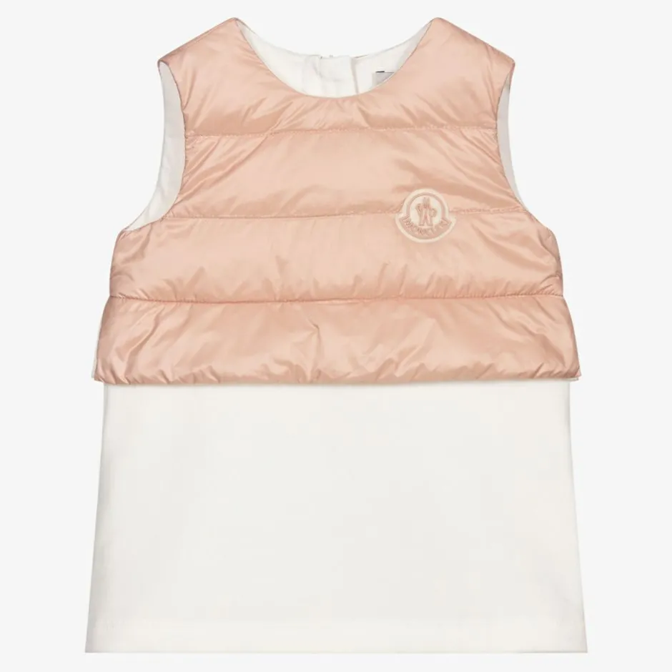 Moncler Enfant Ivory & Pink Down Padded Dress Outlet