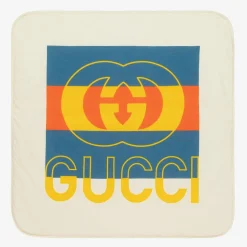 Gucci Ivory & Blue Cotton Interlocking G Blanket (80cm) Hot