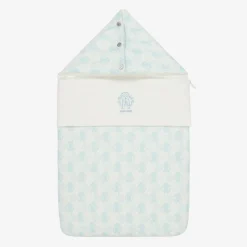 Roberto Cavalli Ivory & Blue Cotton Monogram Baby Nest (73cm) New