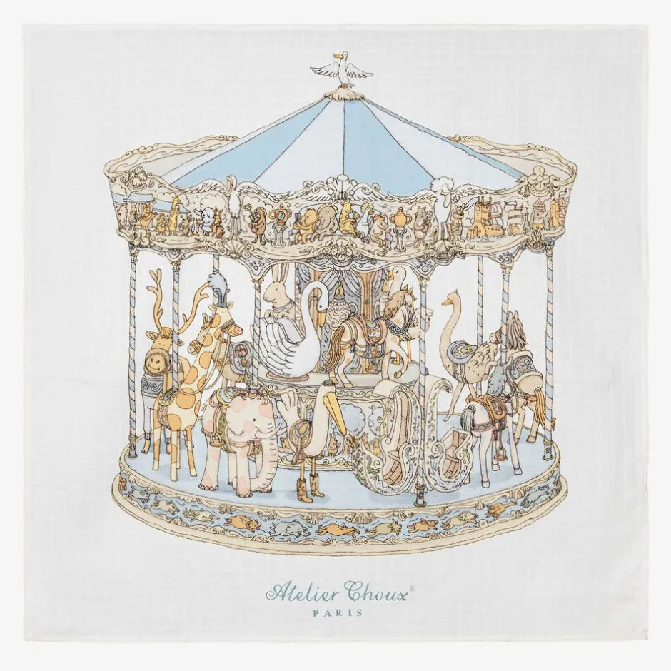 Atelier Choux Paris Ivory & Blue Organic Cotton Swaddles (3 Pack)