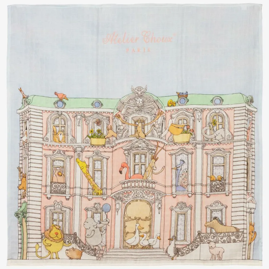 Atelier Choux Paris Ivory & Blue Organic Cotton Swaddles (3 Pack)