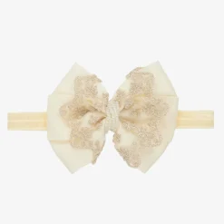 Cute Cute Ivory & Gold Large Bow Headband Hot