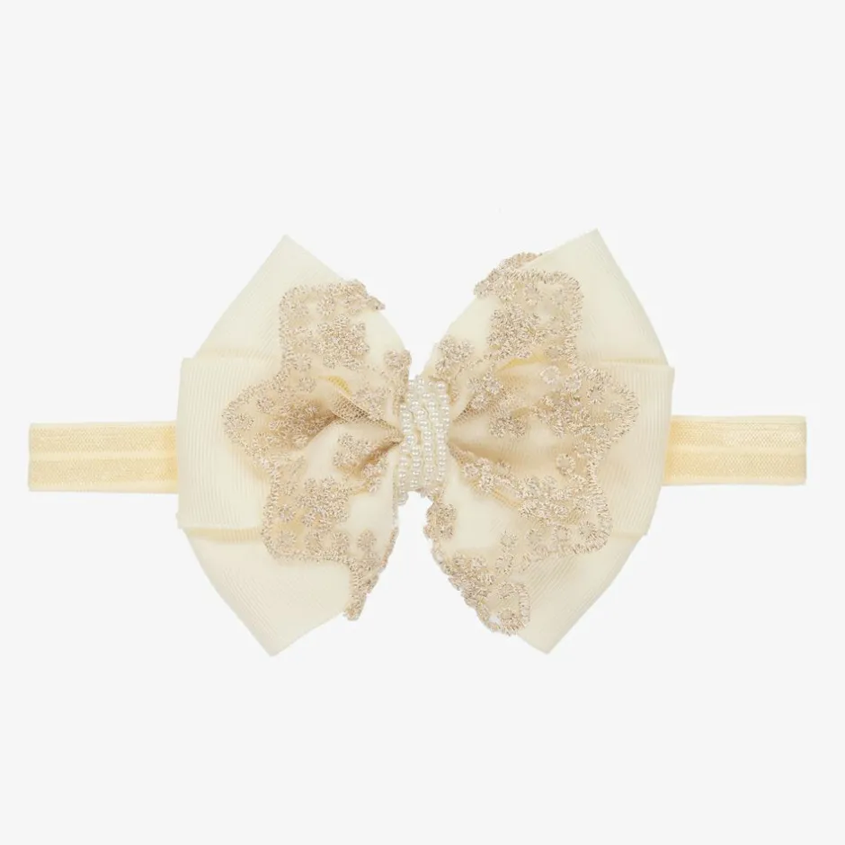 Cute Cute Ivory & Gold Large Bow Headband Hot
