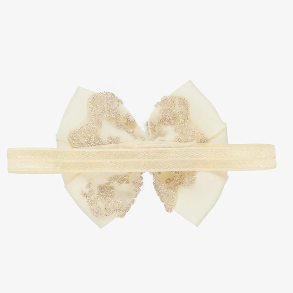 Cute Cute Ivory & Gold Large Bow Headband Hot