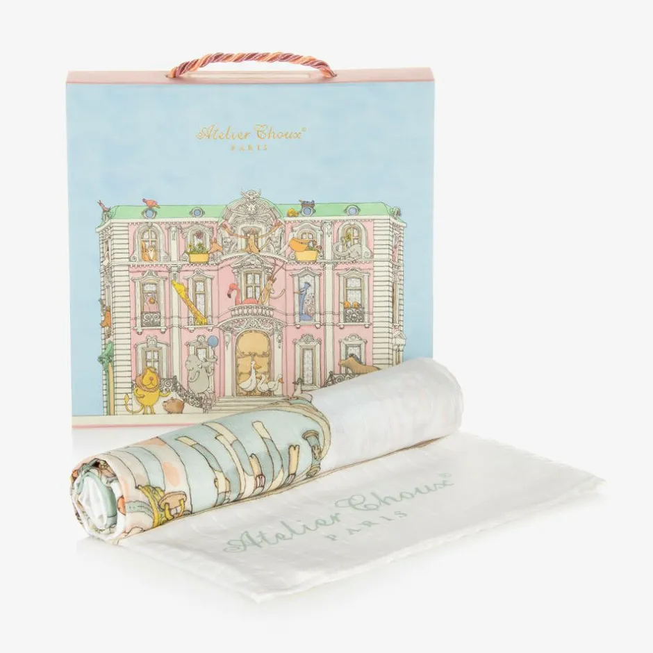 Atelier Choux Paris Ivory & Green Carousel Swaddle (97cm) Discount