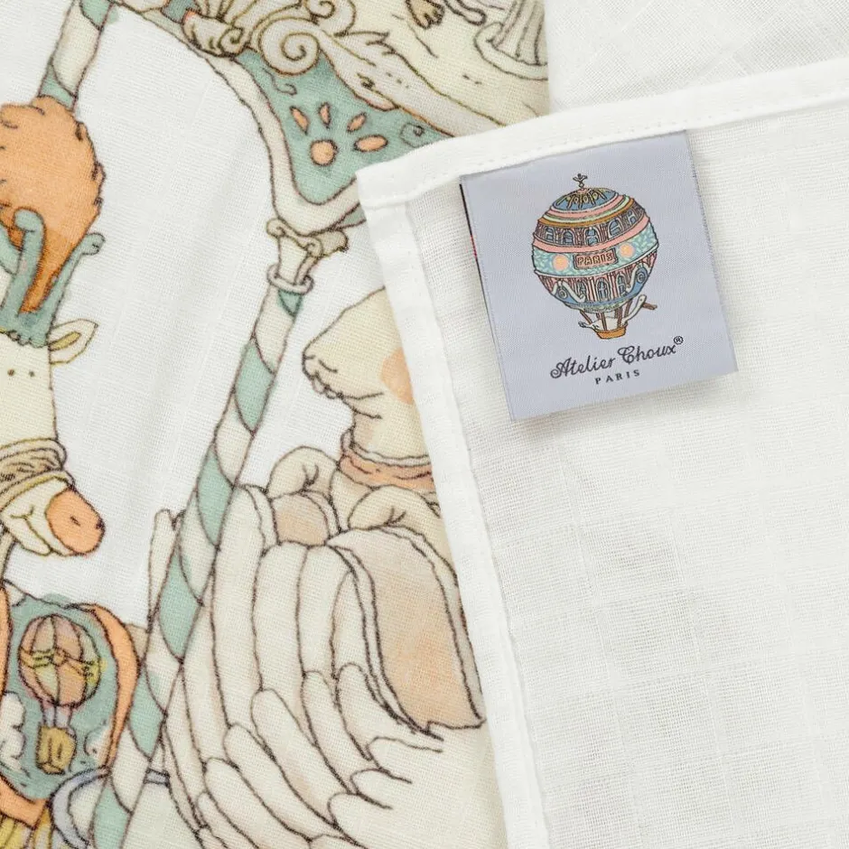 Atelier Choux Paris Ivory & Green Carousel Swaddle (97cm) Discount