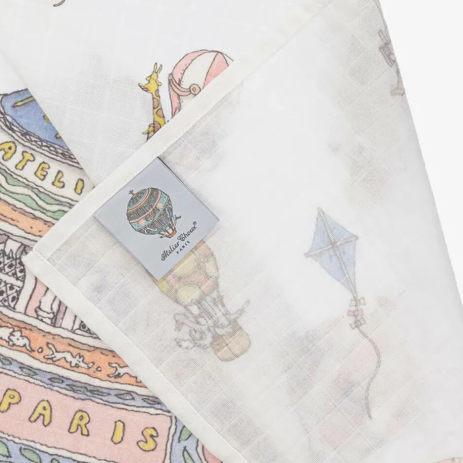 Atelier Choux Paris Ivory & Pink Organic Cotton Swaddles (3 Pack) Hot