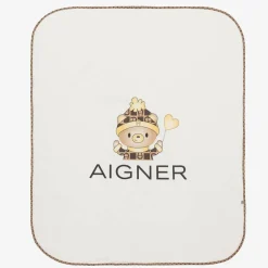 AIGNER Ivory Bear Logo Pima Cotton Baby Blanket (90cm)