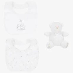 Emile et Rose Ivory Cotton Baby Bibs & Bear Gift Set Online