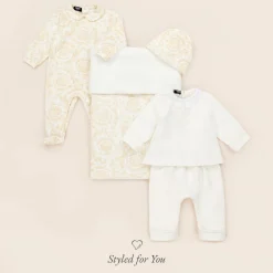 Versace Ivory Cotton Babysuit & Hat Set white