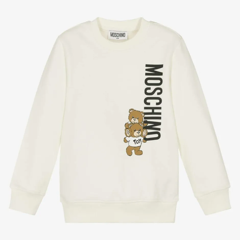 Moschino Kid-Teen Ivory Cotton Teddy Bear Sweatshirt Clearance