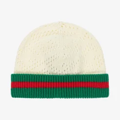 Gucci Ivory Cotton Web Baby Hat Sale