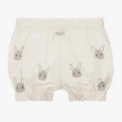 Donsje Ivory Embroidered Cotton Bunny Shorts WarmWhite Outlet
