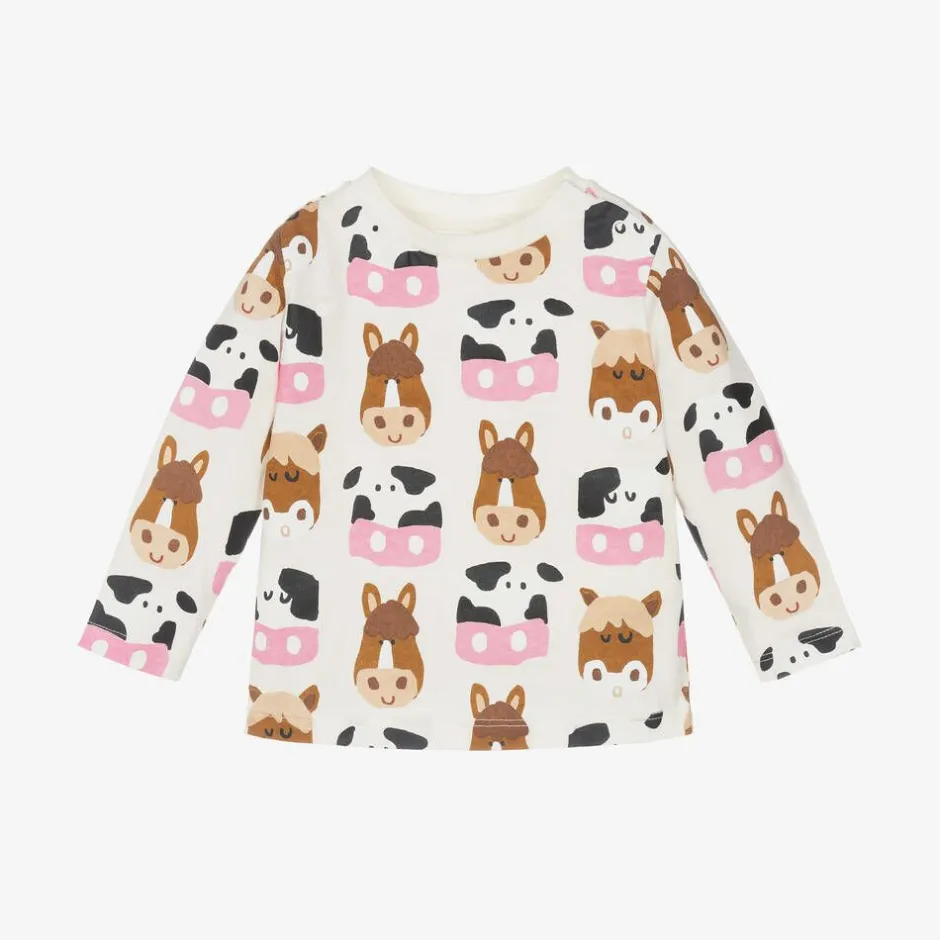 Stella McCartney Kids Ivory Farm Animal Organic Cotton Top Hot