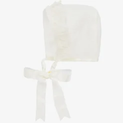 Mebi Ivory Knitted Cotton Lace Baby Bonnet