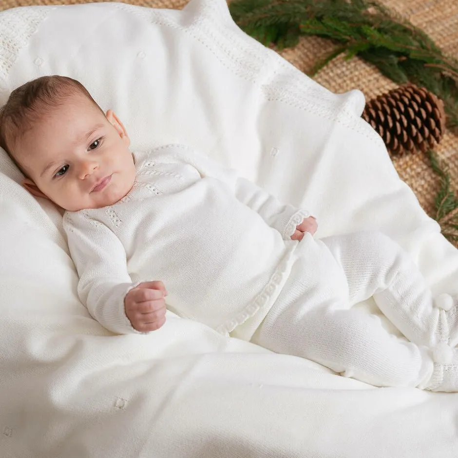 Artesanía Granlei Ivory Knitted Shawl (116cm) New