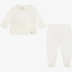 Paz Rodríguez Ivory Merino Wool Knitted 2 Piece Babygrow New