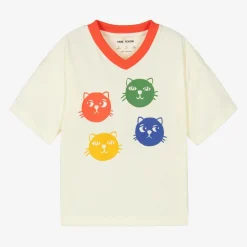 Mini Rodini Ivory Organic Cotton Cat Print T-Shirt Best