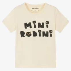 Mini Rodini Ivory Organic Cotton Cats T-Shirt OffWhite Hot