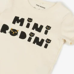 Mini Rodini Ivory Organic Cotton Cats T-Shirt OffWhite Hot