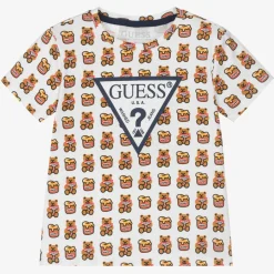 Guess Ivory Organic Cotton Logo T-Shirt Clearance