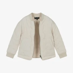 Emporio Armani Ivory Quilted Eagle Logo Jacket New